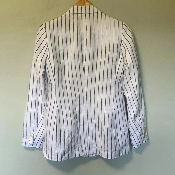 NWOT Ralph Lauren 100% linen white blue striped striped double breasted blazer - Picture 6 of 8